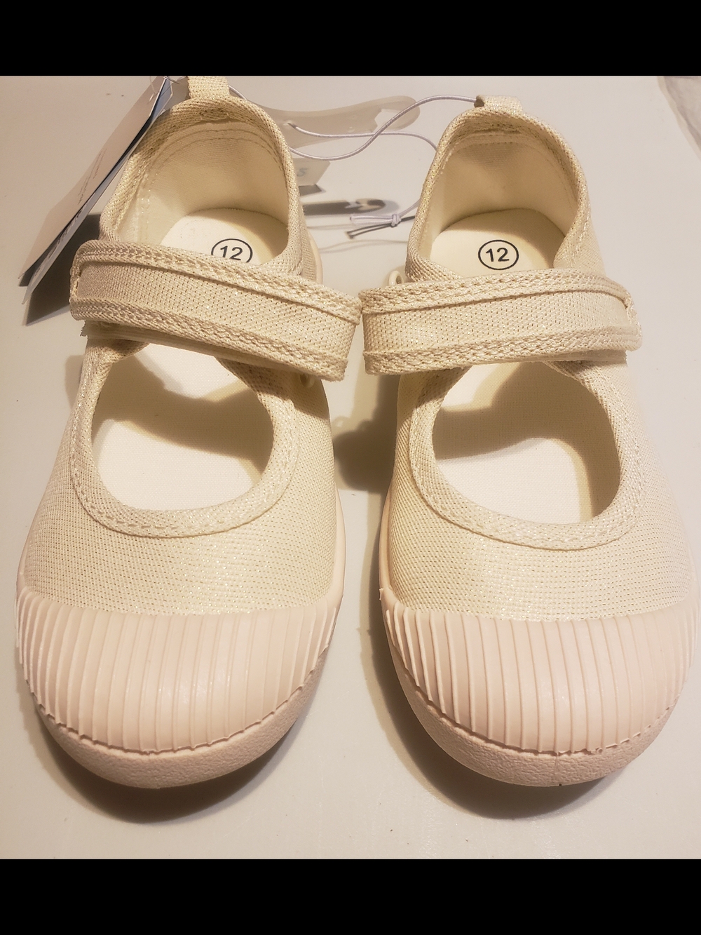 Cat & Jack Cream Canvas Mary Jane Shoes with Hook-and-Loop Strap